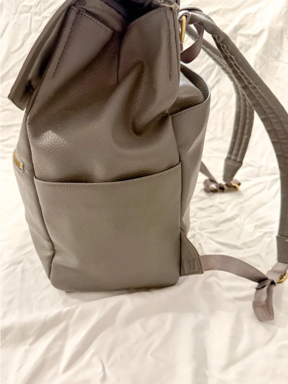 Freshly Picked Gray Convertible Baby Diaper Backpack with Gold Hardware / Straps